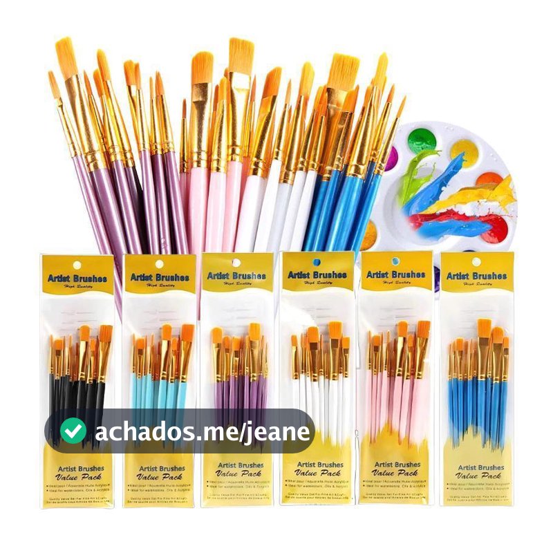 Kit 10 Pincéis Pincel Pintura Artísticos Cerdas Macias Artesanato Tela Aquarela Óleo Acrílica Tecido