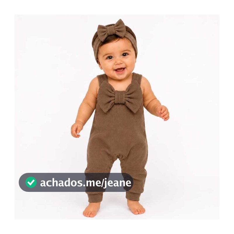 Jardineira Romper Longa detalhe laço para bebê menina