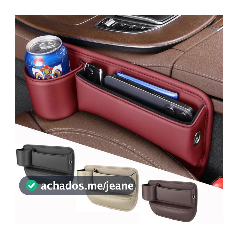 Organizador de Couro para Assento de Carro Console Multifuncional com Suporte Copo