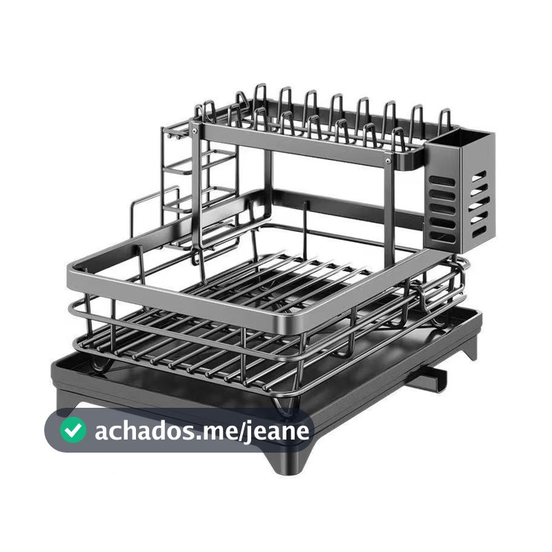 Escorredor de Louça Rack De Cozinha 2 Andares Preto haosin