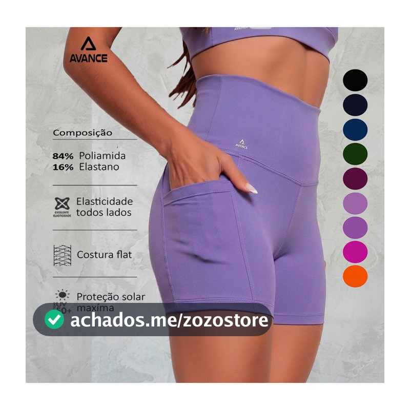 SHORT POLIAMIDA CÓS ALTO COM BOLSO ZERO TRANSPARÊNCIA REF:025