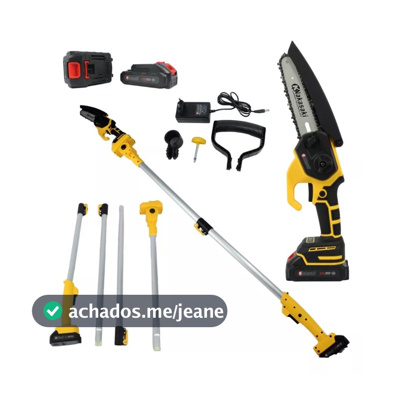 Podador De Galhos 2 Baterias 48v 1000w Com Cabo Extensor 3 Metros Mini Motosserra Motopodador