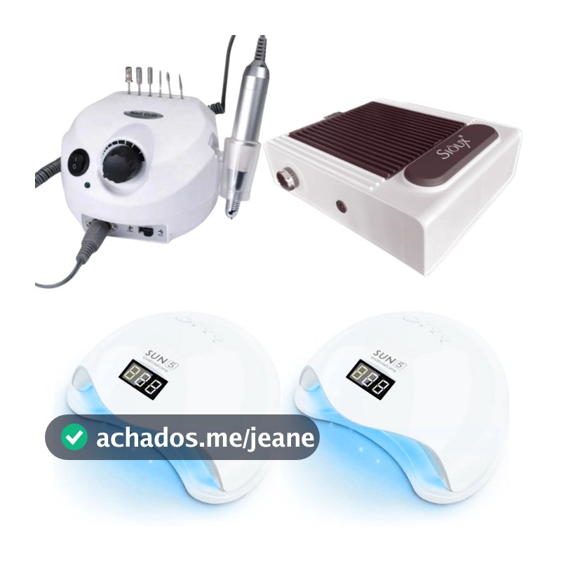 Kit 2x Cabine Sun 5 LED UV Digital 48w + Lixadeira Porquinho 50,000 RPM + Coletor Sugador de Pó de Unhas SIOUX 80W