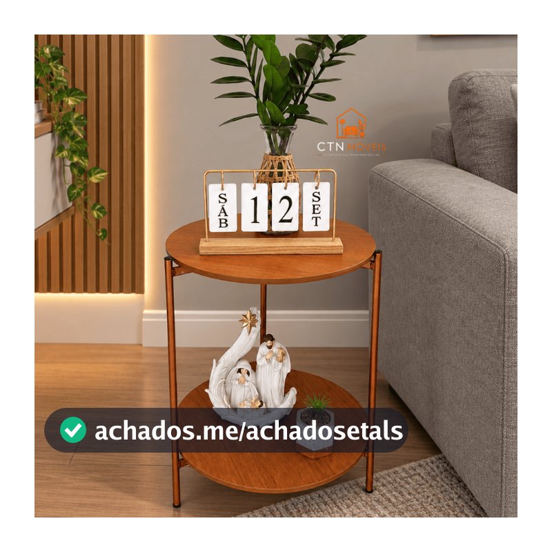 Mesa Lateral Redonda Moderna 2 Andares Estilo Industrial Sala Quarto Luxo