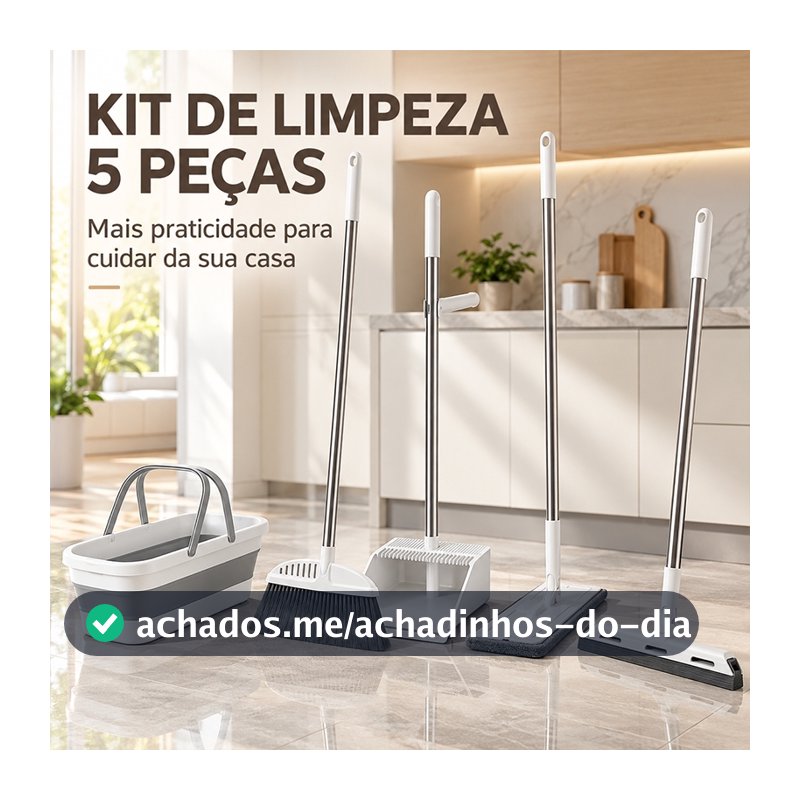 Kit Completo de 5 Peças para Limpeza Vassoura + Rodo + Pá  +balde e Rodo Conjunto de esfregão -S7