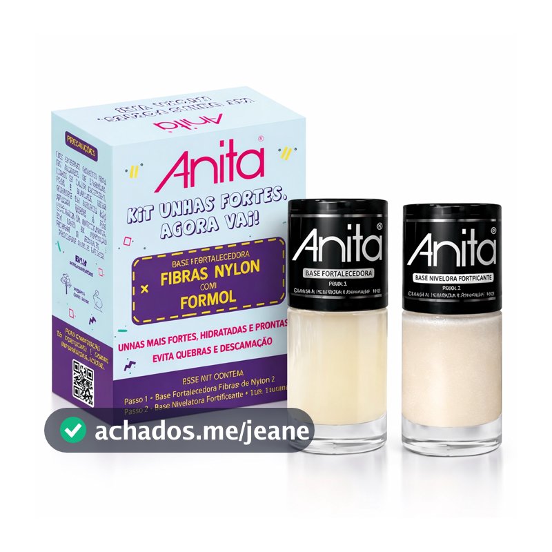 Kit 2 Bases Fortalecedoras Anita Agora Vai Fibra Nylon 10ml Base Tratamento Unhas Forte
