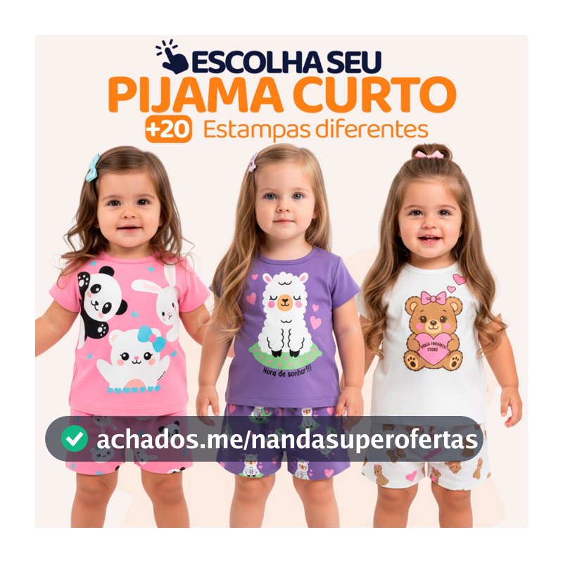 Pijama Infantil Bebê Menina Manga Curta com Estampas Fofas e Conforto Roupa para dormir Bebê Feminino Verão Calor L06