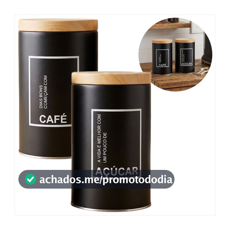 Lata Porta Condimento Metal Café e Açúcar 2 peças
