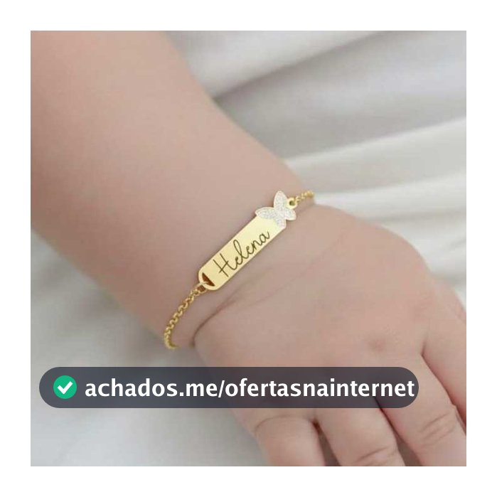 Pulseira Infantil com Nome Personalizada Bebê RN Banhada a Ouro 18k Antialérgica
