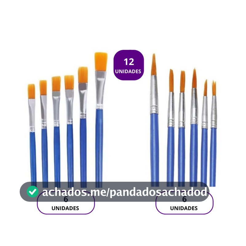 Kit 12 Pincéis Pintura Artesanato Ponta Fina Redonda E Chato