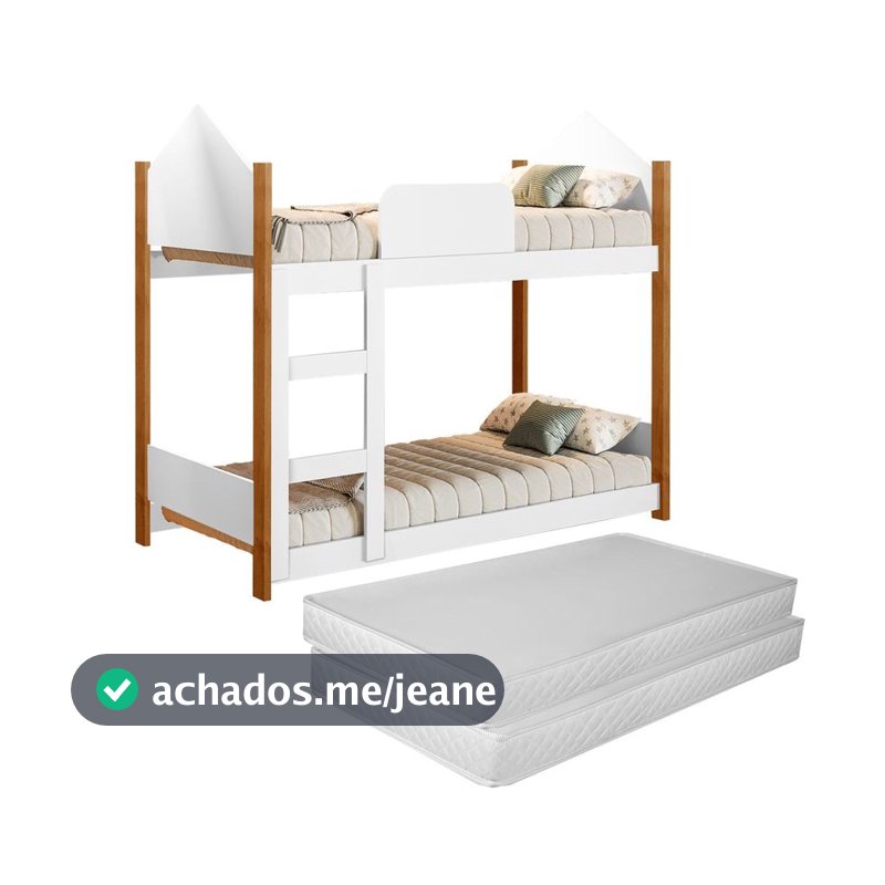 Beliche Infantil com 2 Colchões Incluso Magia Branco Seguro Quarto Menino e Menina Moderno Compacto