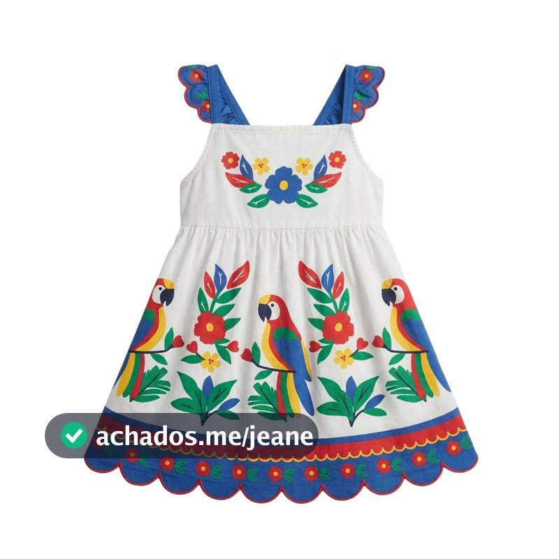 Vestido Colorido Infantil Menina Estampa Floral e Araras Nanai
