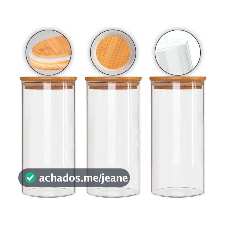 Kit 3 pote hermetico vidro 1.5 Litro Com Tampa Bambu potes Grande Herméticos mantimento de 1500ml