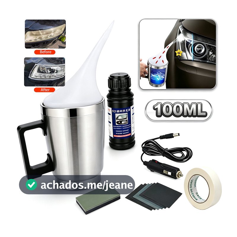 Kit Restauração Farol Automotivo 100ml Copo Atomizador Vapor Polímero Revitalizante Reparo Farol Amarelado