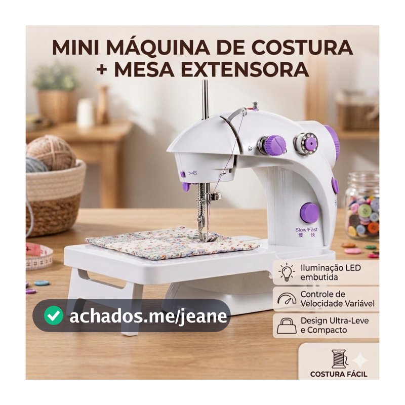 Kit Mesa de Apoio + Mini Máquina de Costura Portátil Elétrica e a Pilha Bivolt 110v/220v
