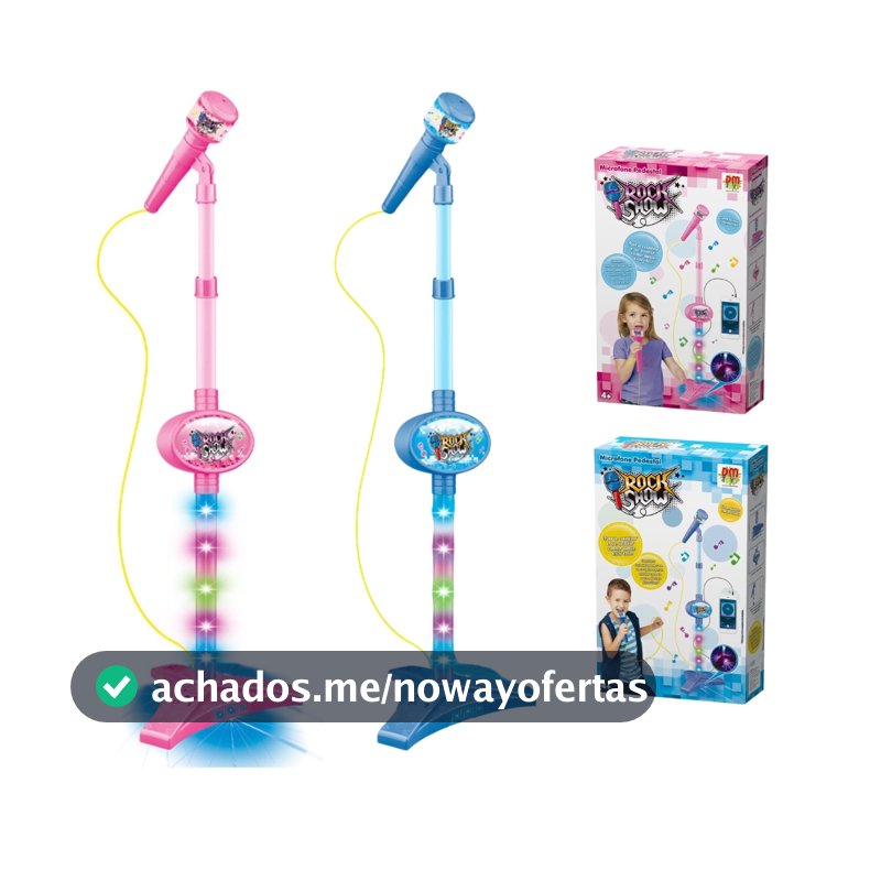 Microfone Infantil Brinquedo Pedestal com Luz Conecta MP3 Celular DM Toys Azul / Rosa