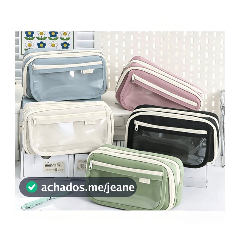 Novo Estojo Transparente Grande Capacidade para Alunos Escola ,com bolso na frente um fecho de click-CYC