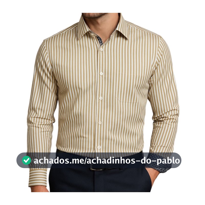 Camisa Social Masculina Empório Colombo Slim Listrada Caqui 100% Algodão Várias Cores