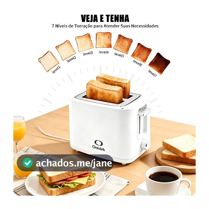 Torradeira Elétrica Onistek 650W 127V/220V 2 Ranhuras 7 Níveis Tostagem Rápida Bandeja Migalhas