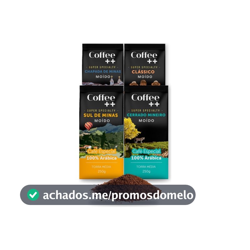 Kit 4 Café Especial Moído Coffee Mais Chapada de Minas, Clássico, Sul de Minas e Cerrado Mineiro 100% Arábica - 4x250g