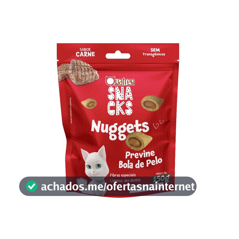 Petisco Snack Quatree Gatos Nuggets Carne Bola de Pelo 150 gr