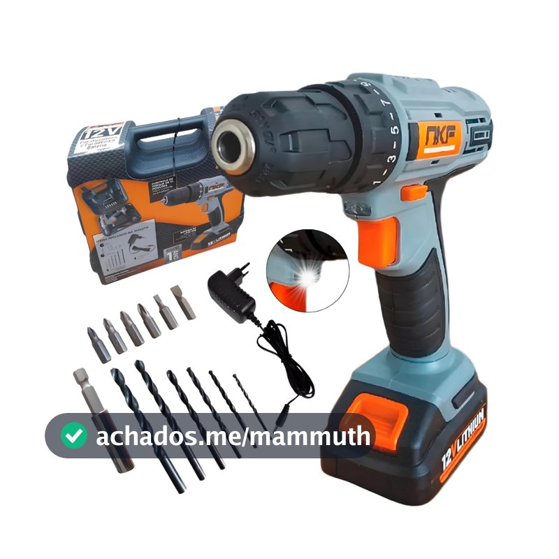 Parafusadeira Furadeira Sem Fio 12V Com Maleta Bateria Brocas e 13 Acessórios FP12X NKF