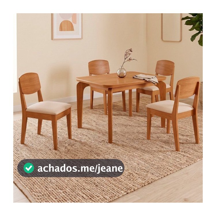 Conjunto Sala de Jantar Mesa Dublin Tampo em MDF e 4 Cadeiras Cleo Yescasa Creme/Naturalle