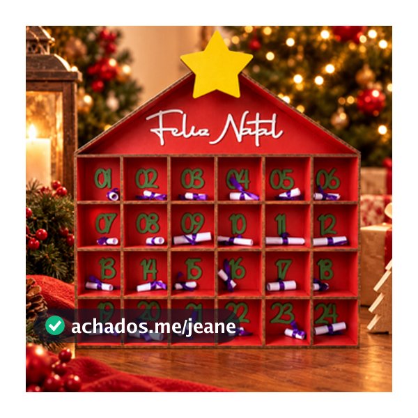 Calendário Advento natalino em MDF vermelho palavra feliz natal Estrela decoração dezembro artesanato