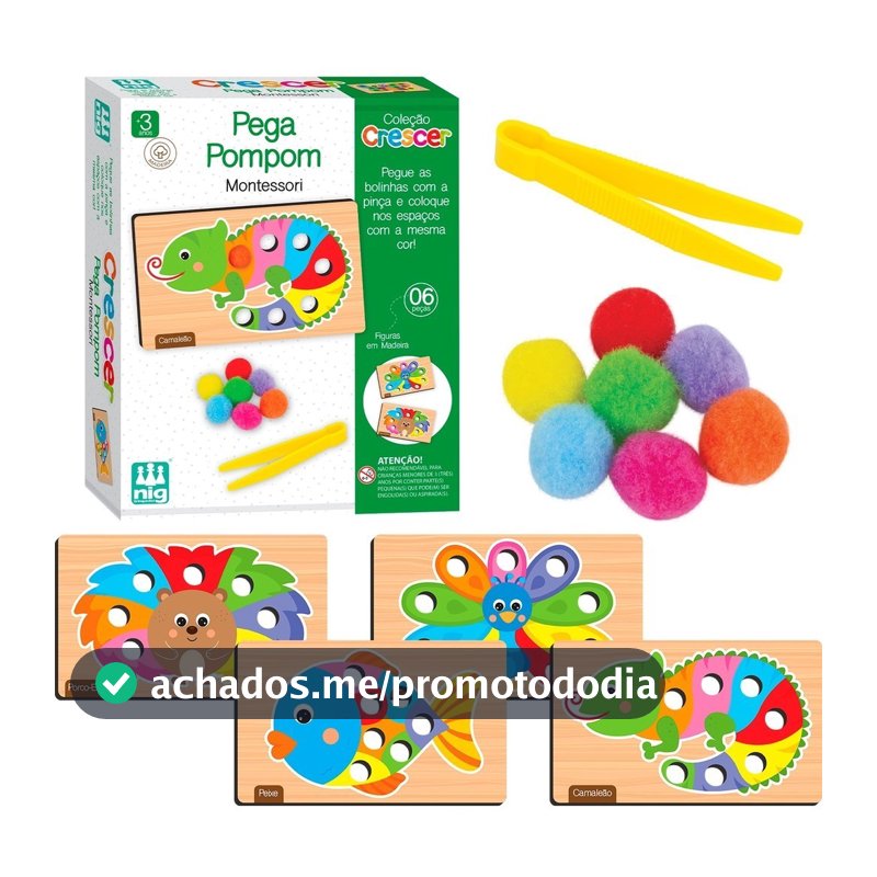 Jogo Educativo Madeira Crescer Pega Pompom Montessori Pedagógico - Nig Brinquedos