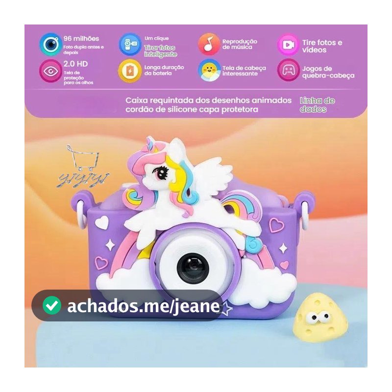 Mini Câmera Infantil de Vídeo Digital Unicórnio com Estojos de Silicone para Crianças Video Jogos Fotos