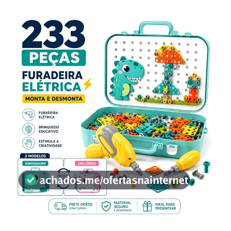 Kit Ferramentas Brinquedo Educativo 233 Peças Montar Desmontar Parafuso Brinquedo para Crianças 3+ Anos Maleta