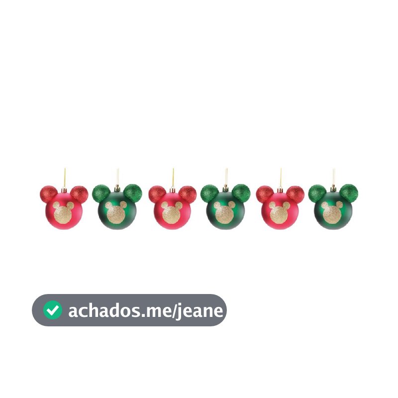 Kit Com 6 Bolas de natal mickey vermelha e verde com glitter para arvore 6cm