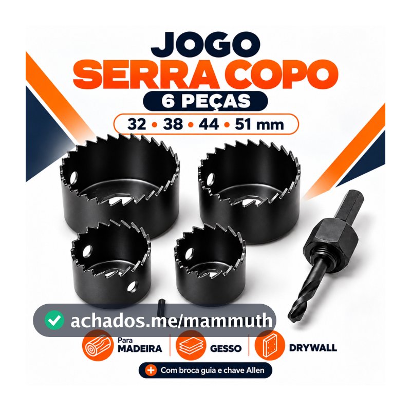 Kit Jogo Serra Copo 6 Peças Broca Madeira Gesso Drywall 32 38 44 51mm Furadeira Furador de Madeira Cortador de Furos