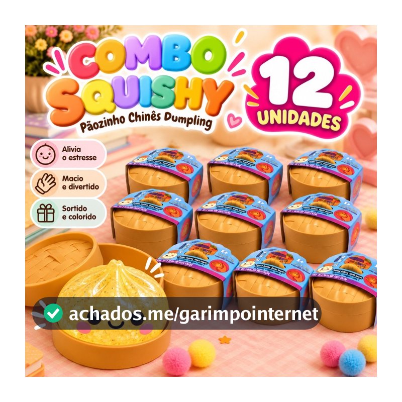 Combo 12 Squishys Pãozinho Grande Chinês Tik Tok Dumpling Antiestresse Brinquedo de Apertar Macio Sortido Comércio Lojas