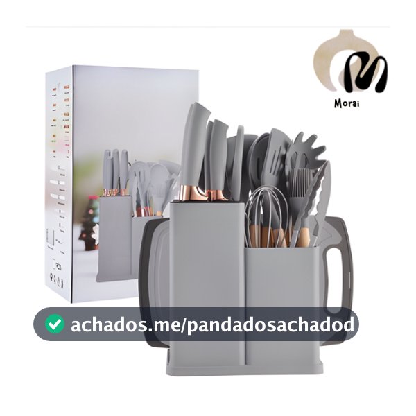 Kit Utensílios de Cozinha 12/19 Peças • Silicone com Cabo de Madeira • Completo e Resistente