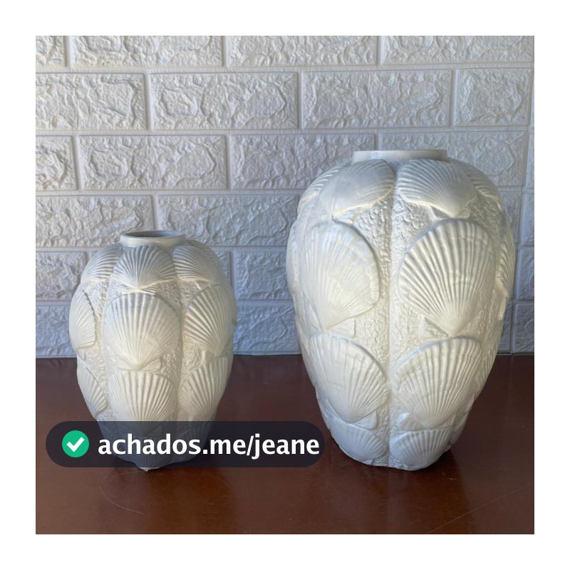 Vaso Decorativo de Cerâmica Concha Mar M/G ou Kit 2 Peças Sala Aparador