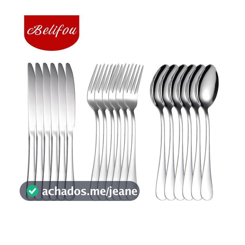 Belifou Kit Faqueiro Jogo de Talheres 18 Peças Talheres Prata de Aço Inoxidável Garfo Colher Faca