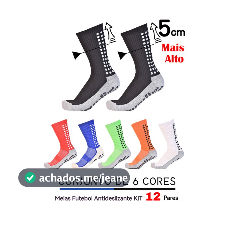 Kit Meias de Futebol Masculino Profissional Cano Alto Antiderrapante e Pespirável Elásticas Para Treino Ao Ar Livre