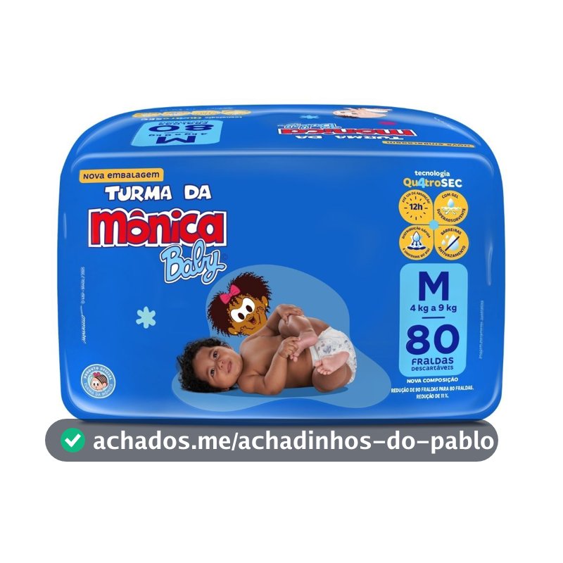 Fralda Turma da Mônica Baby Tamanho M com 80 Unidades Descartáveis