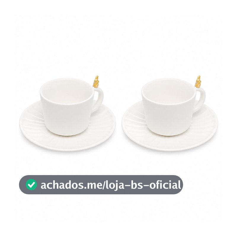 Conjunto 2 Xícaras de Chá 170ml Cerâmica Colibri com Pires Branco Wolff para Café Mesa Posta Uso Diários Elegante Charme