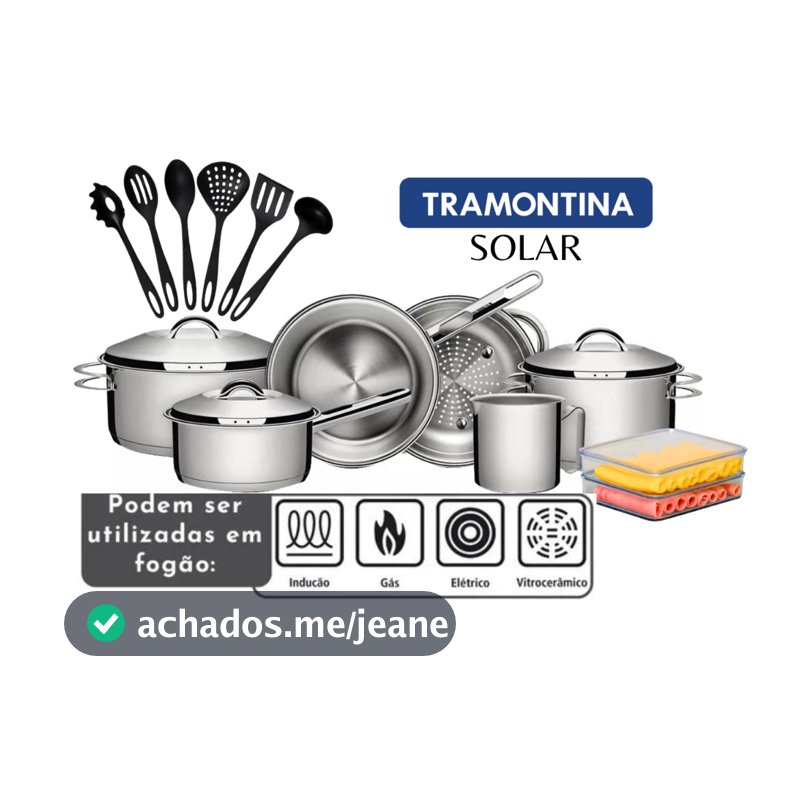 Jogo de Panelas Tramontina Solar Aço Inox Indução Fundo Triplo 13 Pçs Porta Frios Utensílios Cozinha