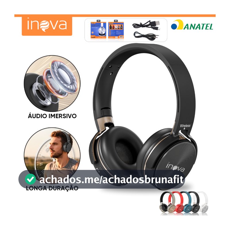 INOVA Fone de Ouvido Headset Bluetooth Sem Fio Cancelamento Ruído Graves Fortes com Microfone para Celular Jogos