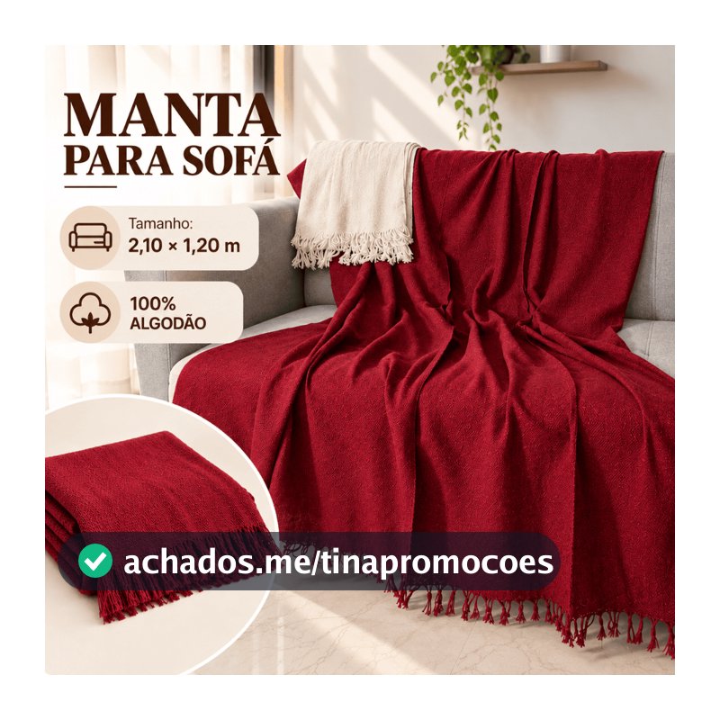 Manta Para Sofá 2,10x1,20m 100% Algodão Decorativa Protetora com Franjas Macia e Confortável