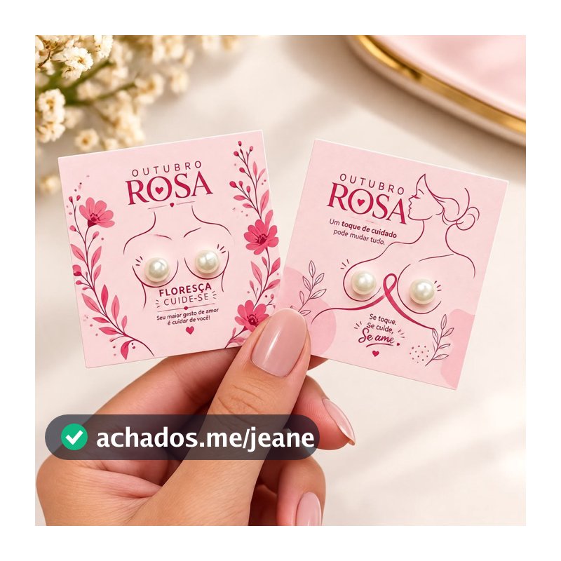 100 Pares De Brinco De Pérola + TAG Lembrancinha Mês Da Mulher Outubro Rosa Tag Para Cliente E Mimo