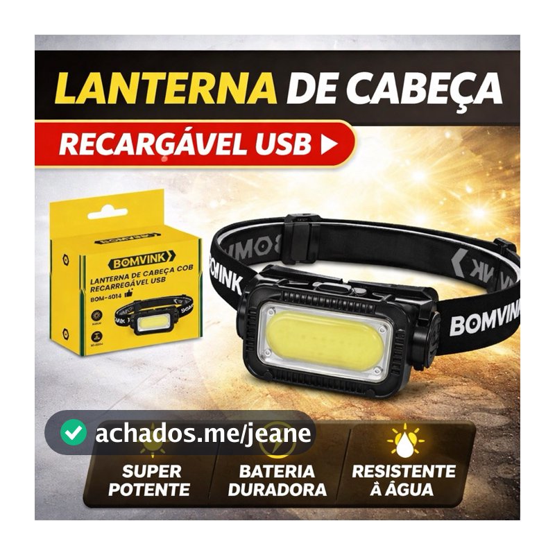 Lanterna de Cabeça Recarregável USB COB Luz Forte Ajustável- Mãos Livres para Camping, Trilhas, trabalho e Emergência