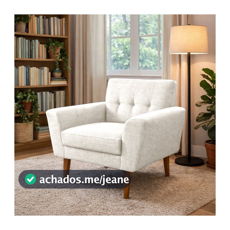Poltrona Decorativa Bruna Luxo Estofada Para Sala de Estar Linho Bege Pés Palito