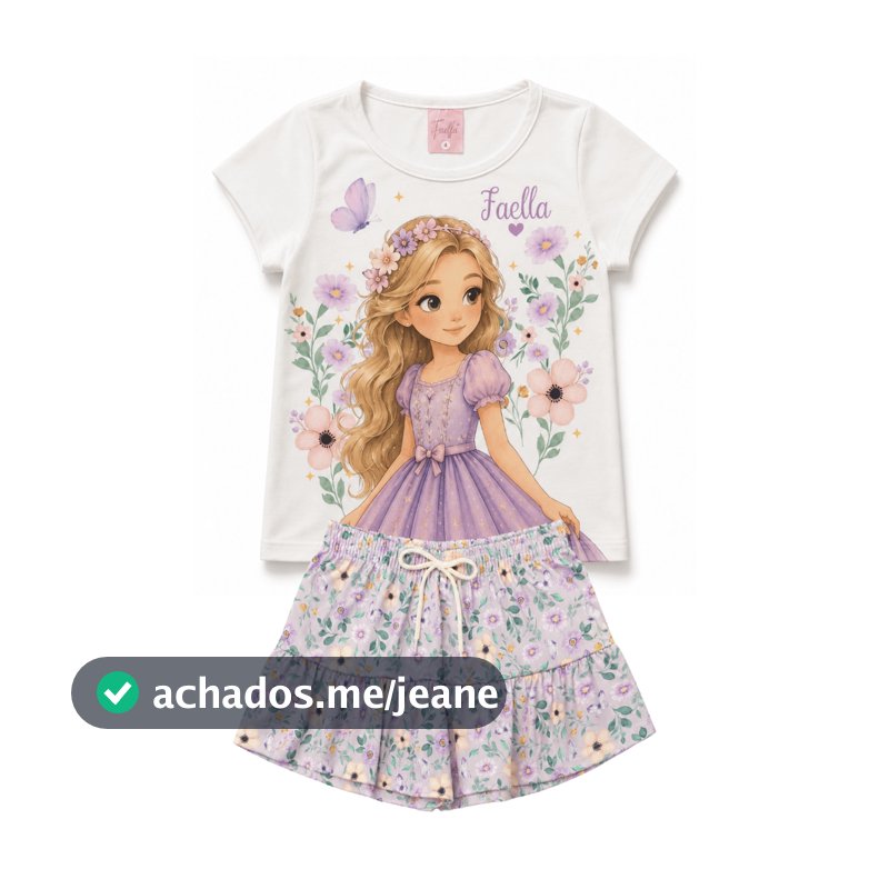 Conjunto Infantil Verão Feminino Princesa Vestido Lilas - Off