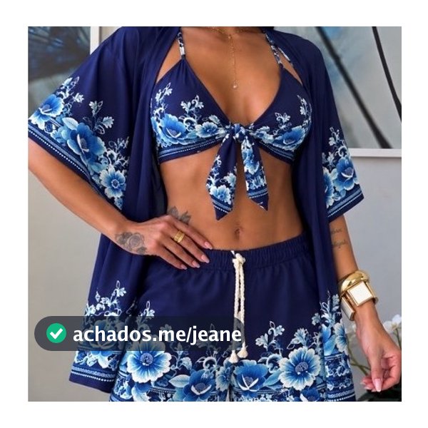 Conjunto Kimono Feminino 3 Peças Short Top Estampado Moda Praia Piscina Verão