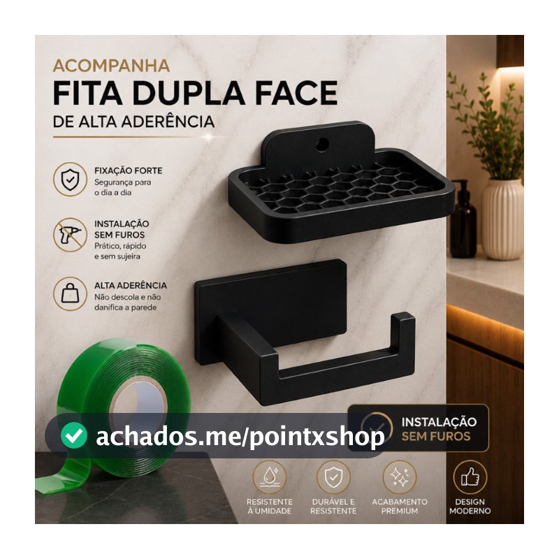 Kit Acessórios Para Banheiro Saboneteira + Suporte papel higiênico Autocolante