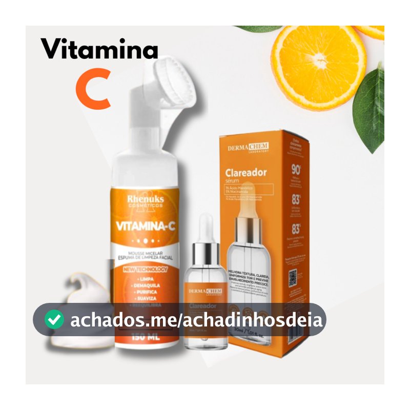 Kit Skincare Mousse Limpeza Facial Vitamina C+Sérum Clareador Dermachem
